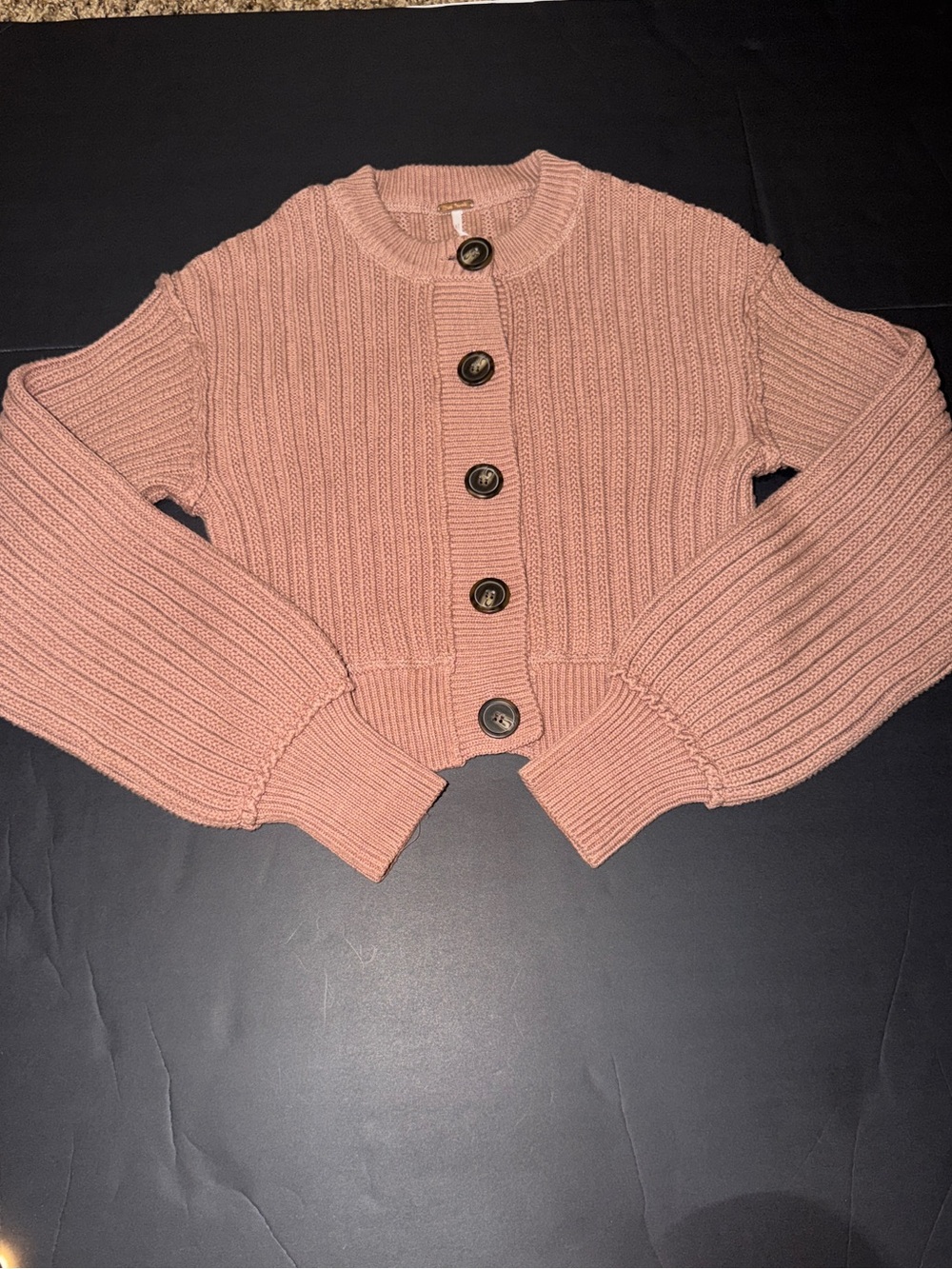 Free People Cropped Rib-Knit Button Cardigan in Dusty Rose